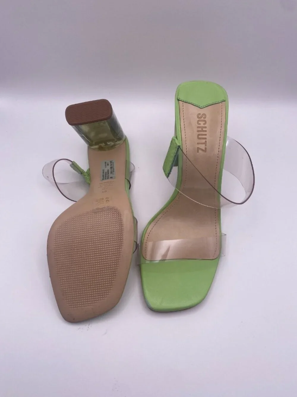 Schutz Womens Ariella Acrylic Green Double Strap Sandal Sz 8B